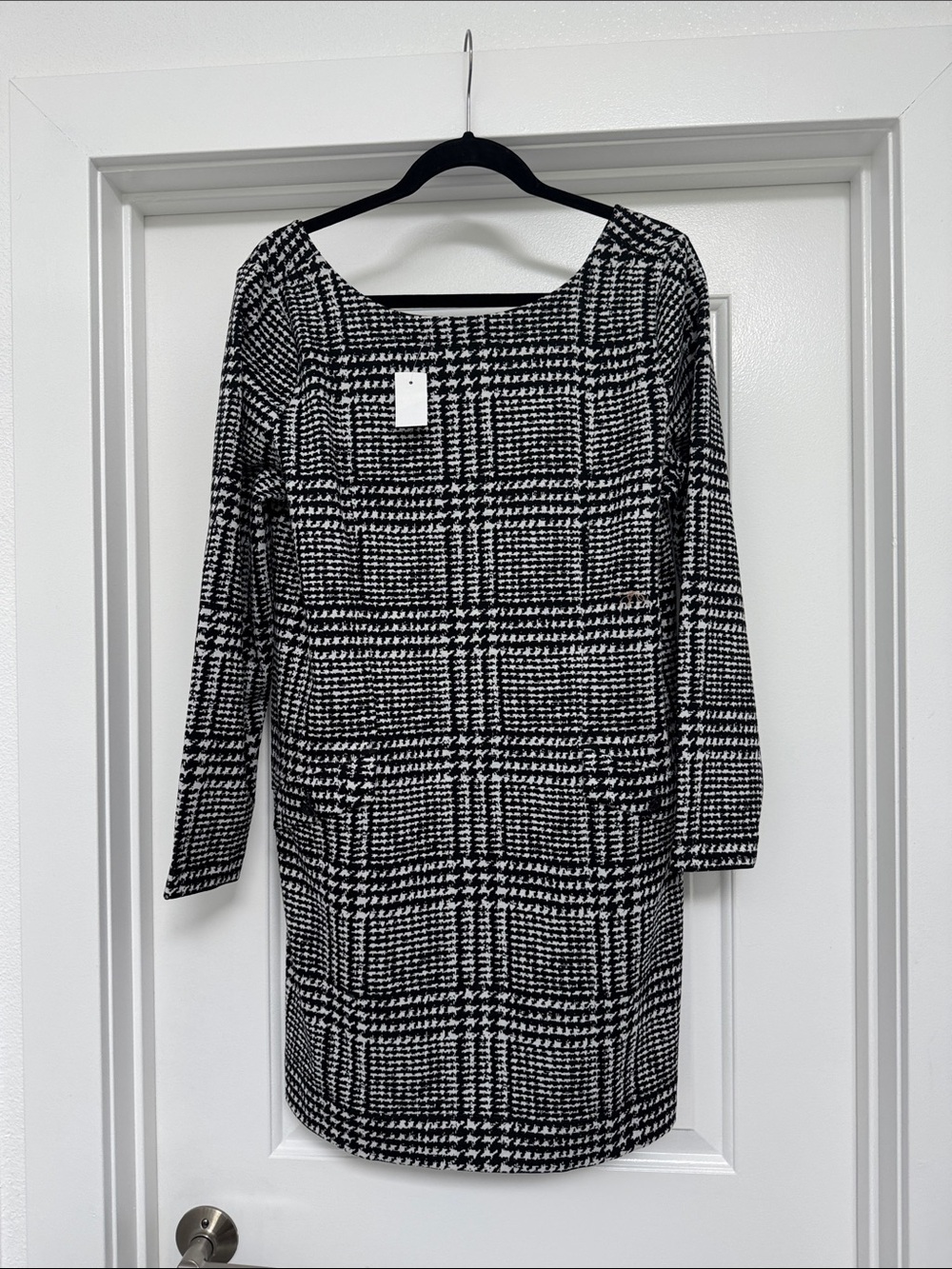 NWT LOFT Black & White Plaid Long-Sleeve Sheath Dress